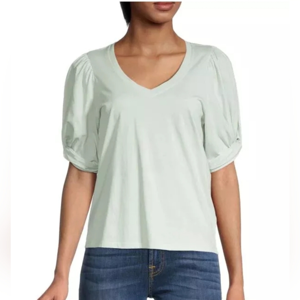 Avec Les Filles NWT Women's Sage Green Puff Knotted Sleeve Top Size Large